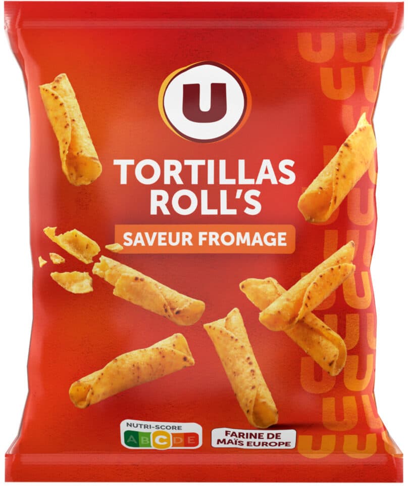 U Tortillas chips roll's goût fromage paquet de 125g packshot