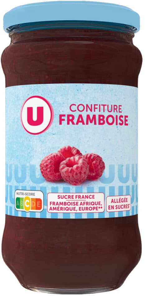 U Confiture framboise allégée pot de 335g packshot