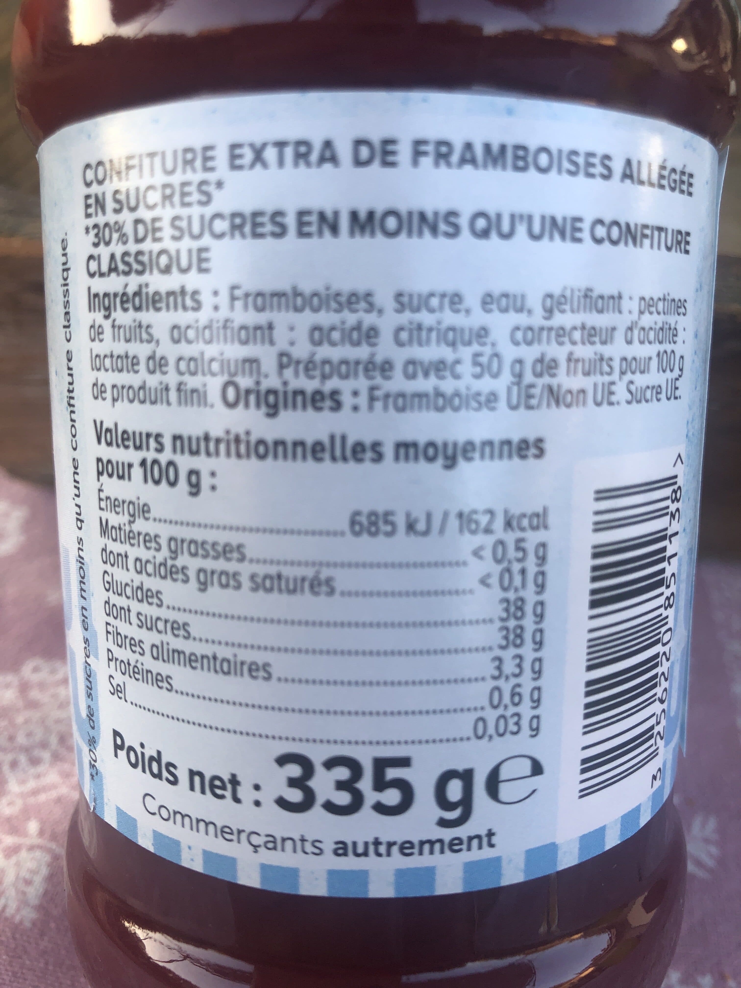 U Confiture framboise allégée pot de 335g packshot