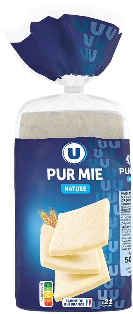 U Pain de mie sans croûte Pur Mie nature 500g packshot