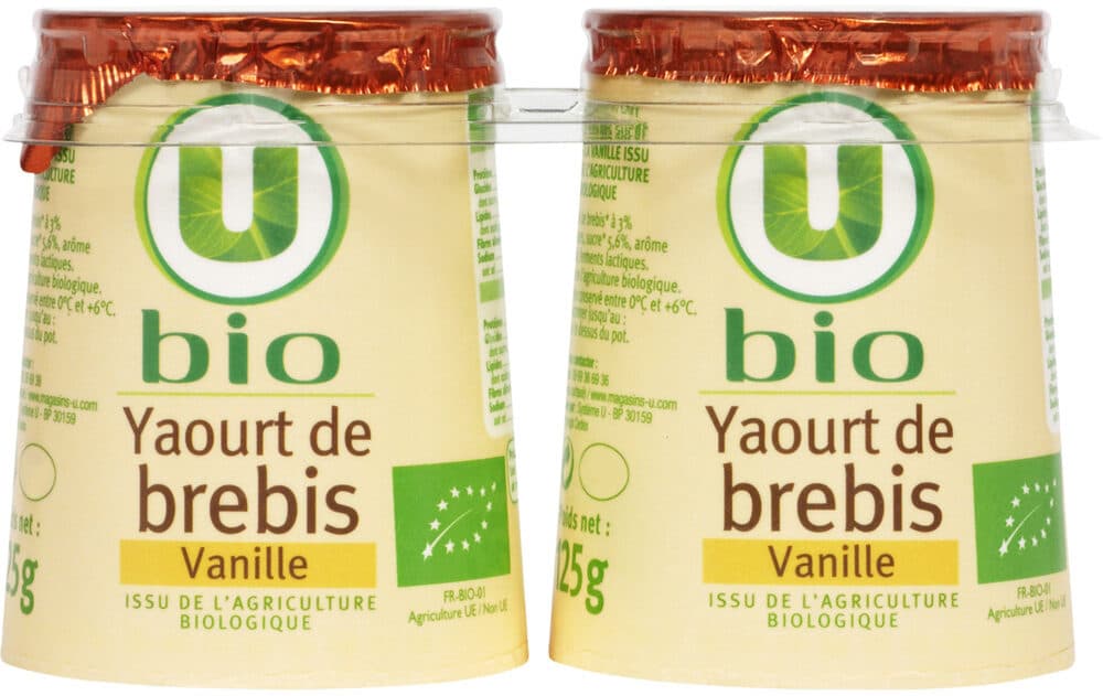 U Yaourts bio au lait de brebis saveur vanille 2x125g packshot