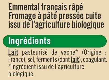 U Fromage au lait pasteurisé Emmental français rapé , 31%MG - 200g packshot