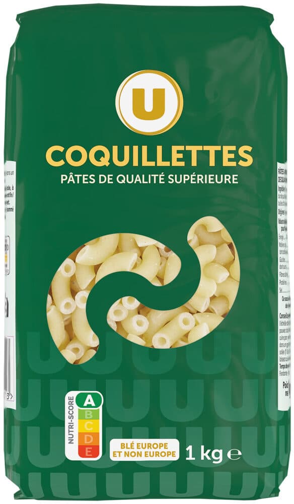 U Pâtes Coquillettes qualité supérieure, 1kg packshot