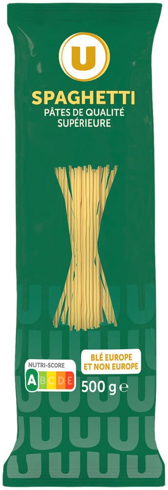 U Pâtes Spaghetti qualité supérieure, paquet cello de 500g packshot