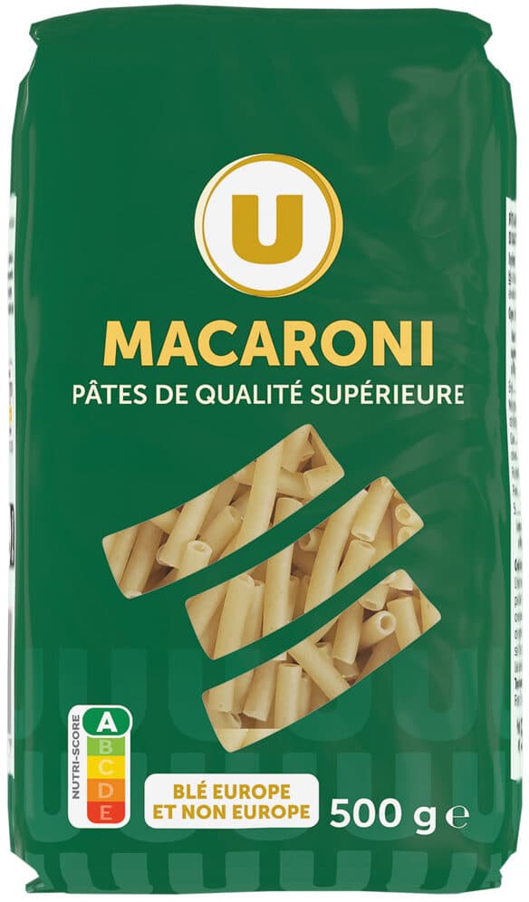 U Pâtes Macaroni qualité supérieure, paquet cello de 500g packshot