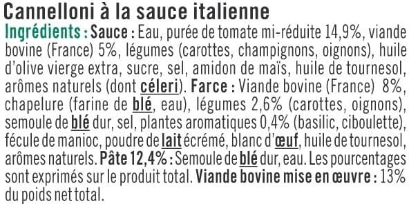 U Cannelloni pur boeuf sauce italienne packshot