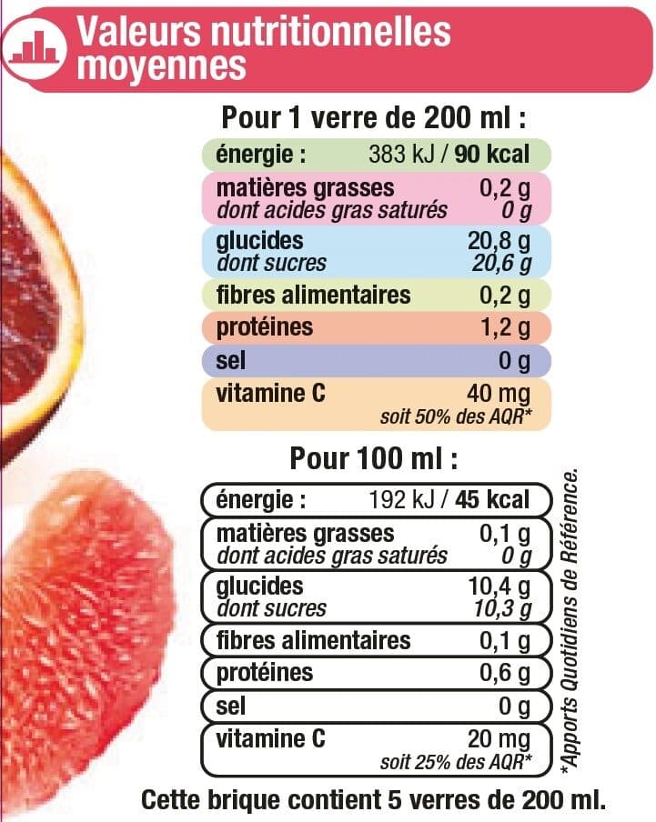 U Pur jus d'orange, orange sanguine, pamplemousse réfrigéré - Bouteille1L packshot