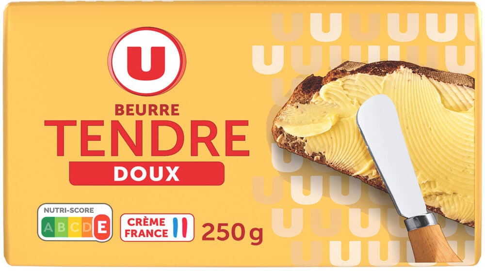 U Beurre tendre doux 82% de MG, plaquette de 250g packshot