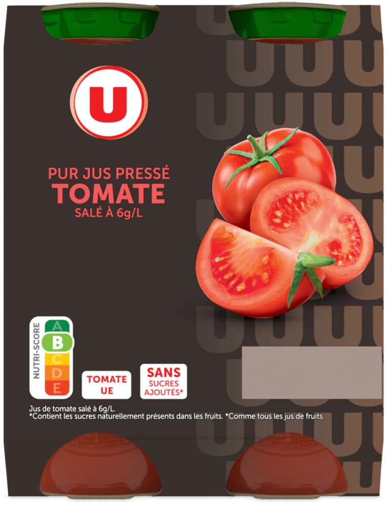 U Pur jus de tomate 4 bouteilles en verre de 20cl packshot