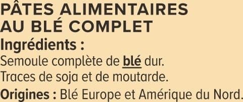 U Pâtes Coquillette au blé complet sachet de 500g packshot
