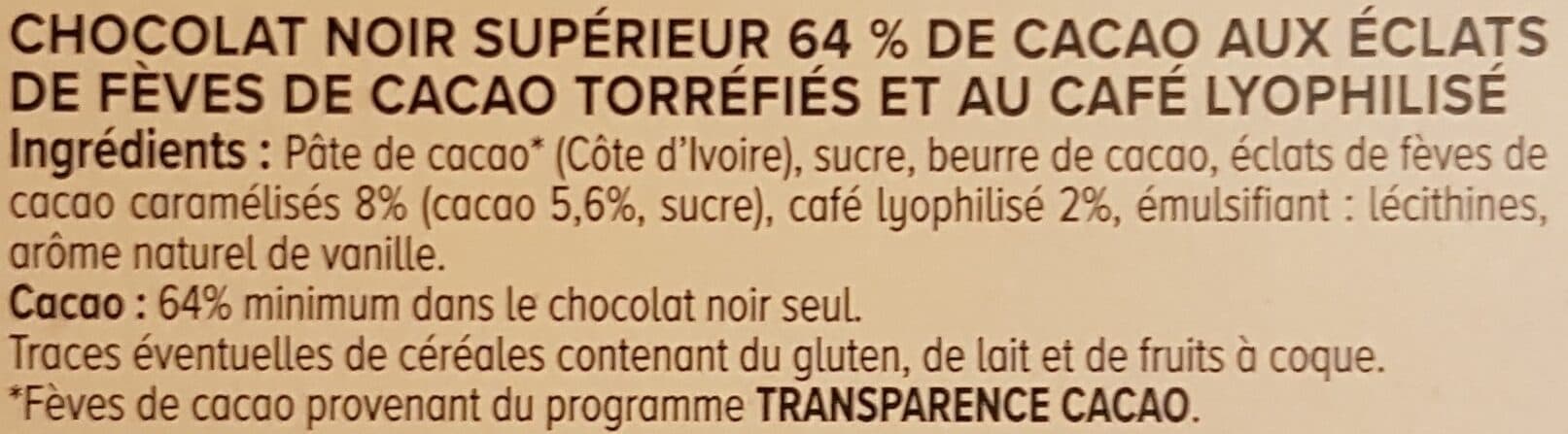 U Chocolat noir café éclats fèves de cacao dégustation Tablette de 100g packshot