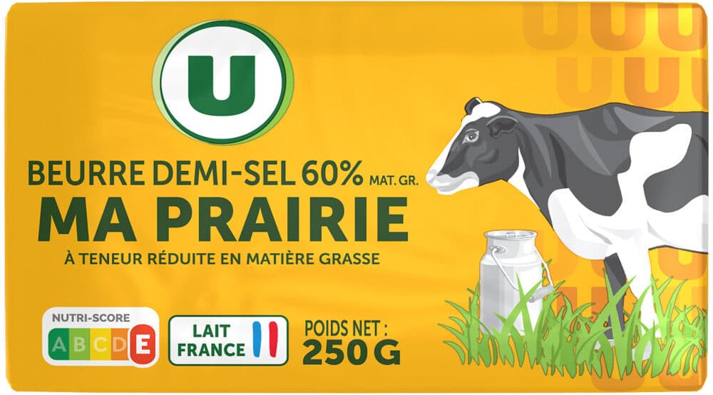 U Beurre demi-sel à teneur réduite en matière grasse Ma Prairie 60%mg packshot