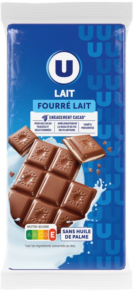 U Chocolat au lait fourré lait 2 Tablettes de 100g packshot