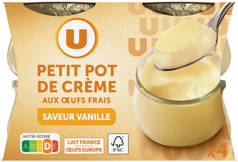 U Desserts lactés à la crème aux oeufs frais saveur vanille 4x100g packshot
