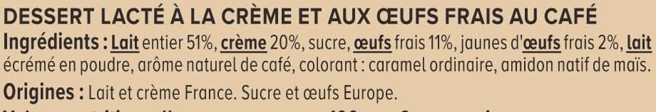 U Desserts lactés à la crème aux oeufs frais saveur café 4x100g packshot