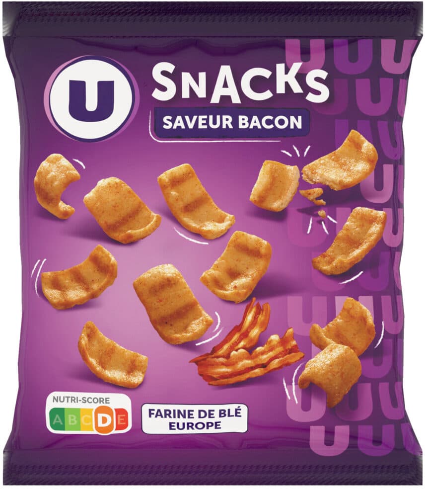 U Biscuits apéritifs Snacks goût bacon sachet de 60g packshot