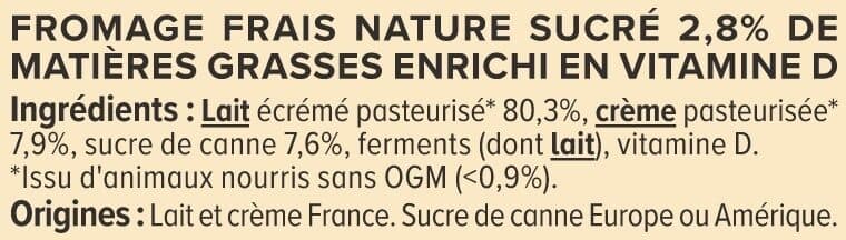 U Fromage blanc nature 2,8%MG au sucre de canne - 8X100g packshot