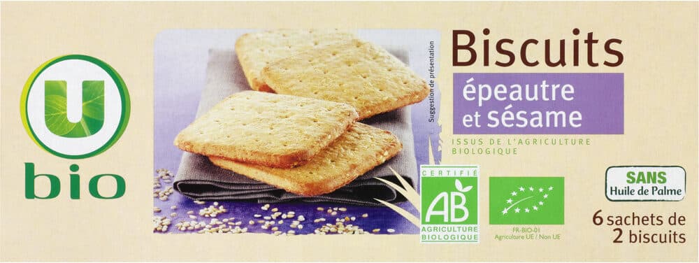 U Biscuits bio épeautre et sésames paquet de 150g packshot