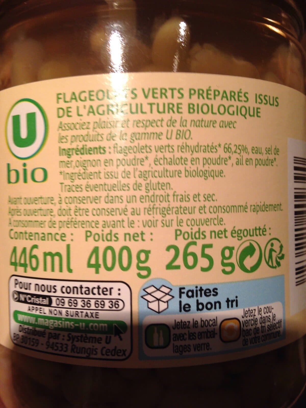 U Flageolets Cuisinés U Bio, packshot
