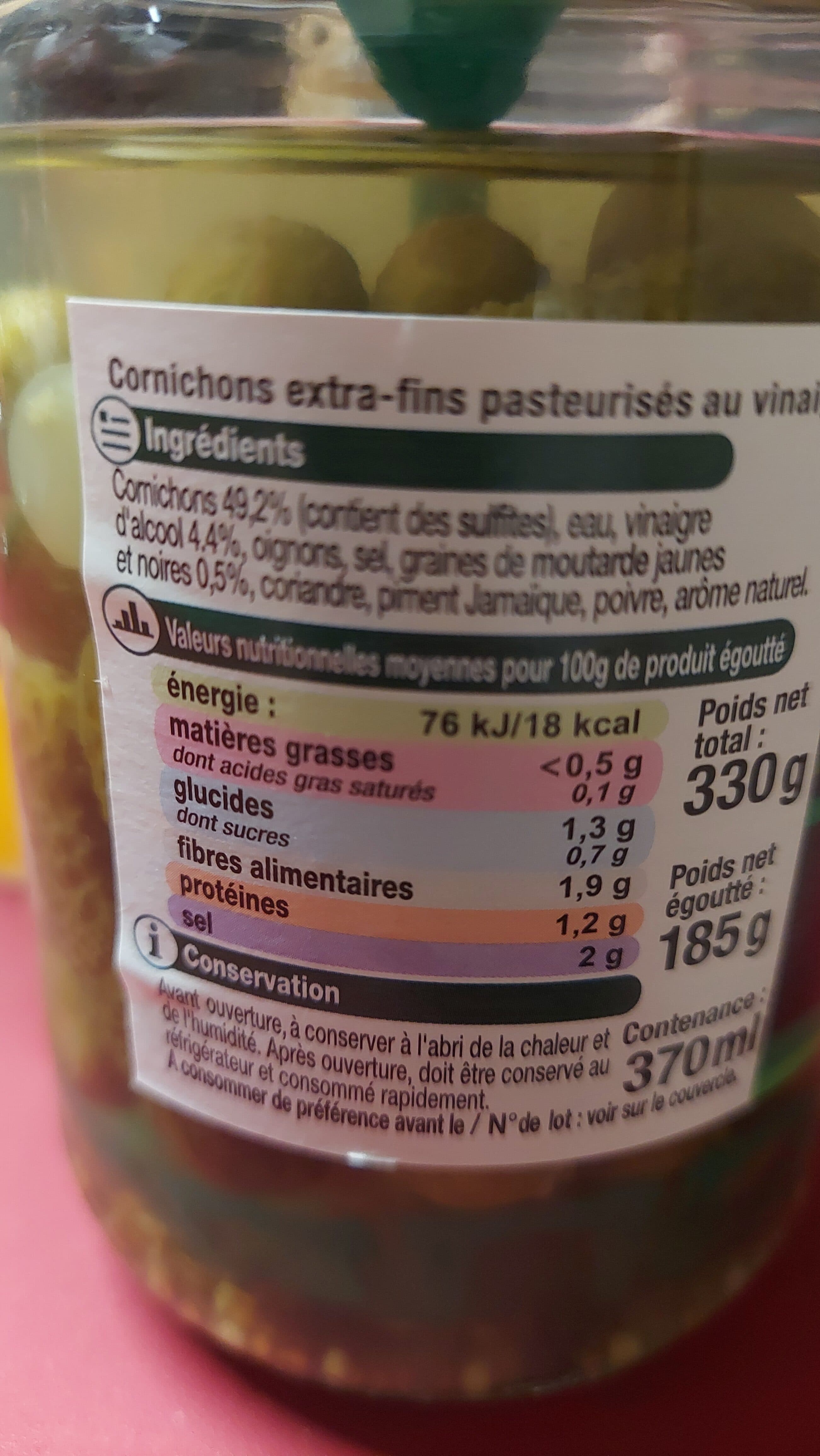 U Cornichons extra-fins au vinaigre bocal de 185g packshot