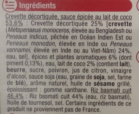 U Crevettes sauce Thaï et riz basmati packshot