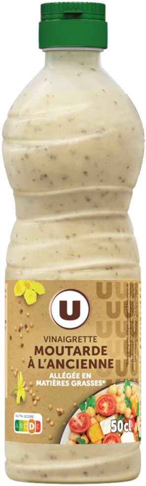 U Vinaigrette allégée en matières grasses à la moutarde à l'ancienne bouteille de 50cl packshot