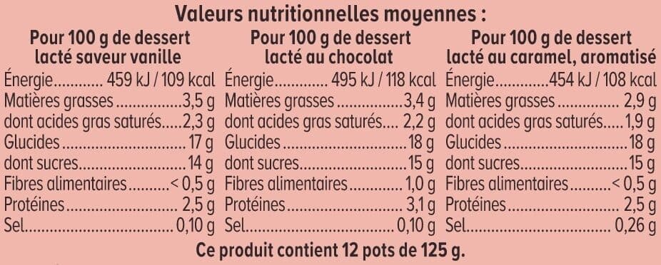 U Crème dessert, pack panaché chocolat, vanille, caramel - 12x125g packshot