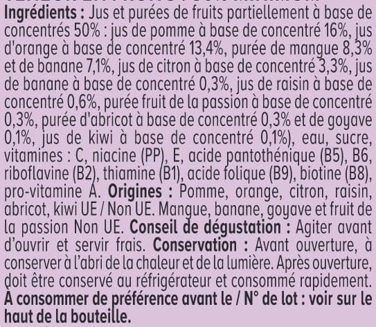 U Nectar Exotique enrichi en 10 vitamines pet 1L packshot