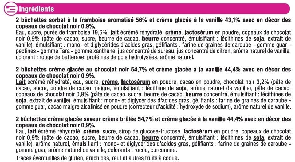 U Bûchettes glacées vanille-chocolat, vanille-framboise et vanille crèmebrûlée, 6 pièces, 323g packshot
