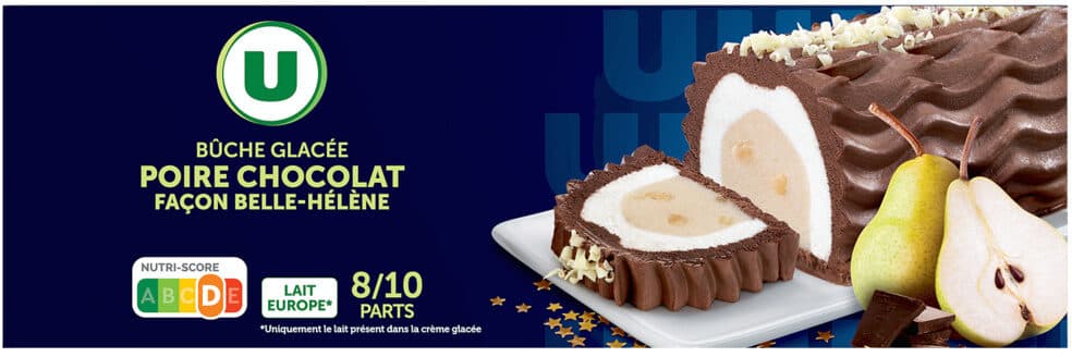 U Bûche glacée parfum poire-chocolat façon belle Hélène, 530g - 6/8 parts packshot