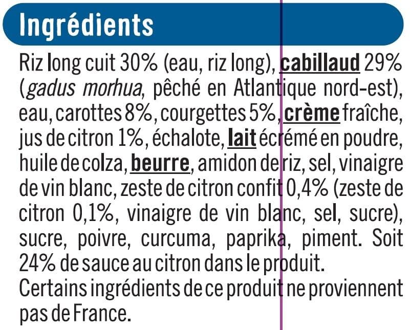 U Cabillaud sauce citron et riz aux petits légumes packshot