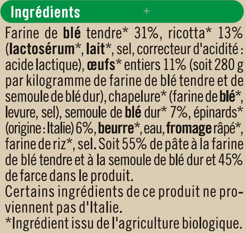 U Tortellini ricotta épinard Bio packshot