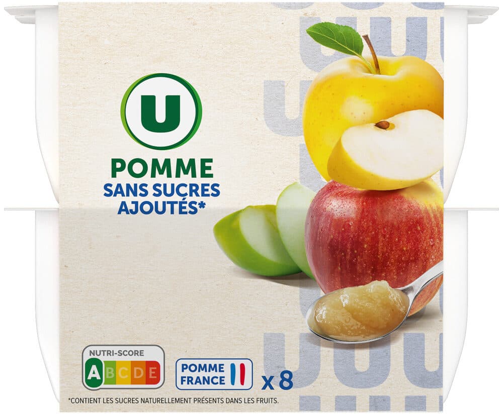 U Purée de pommes sans sucres ajoutés 8 pots de 100g packshot