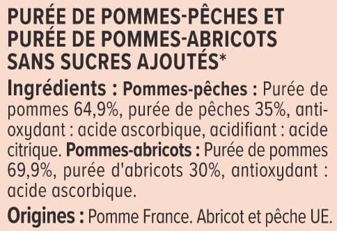 U Dessert fruitier Purée de pommes et pêches et de pommes et abricots sans sucres ajoutés8 pots de 100g packshot