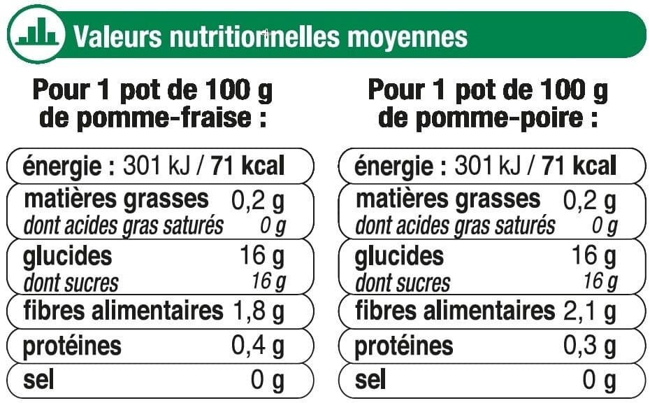 U Coupelle allégée dessert de fruits pomme poire et pomme fraise 8 potsde 100g packshot