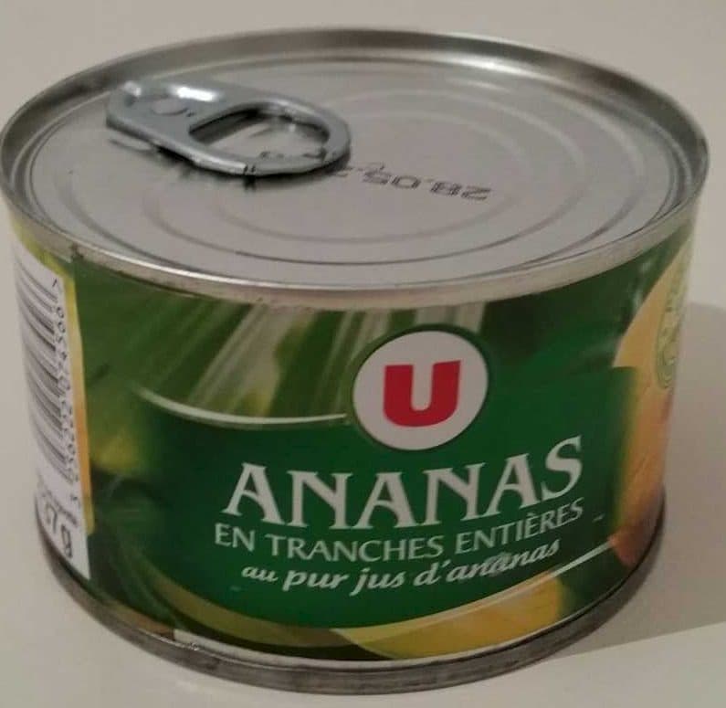 u Ananas en tranches entières au pur jus d'ananas packshot