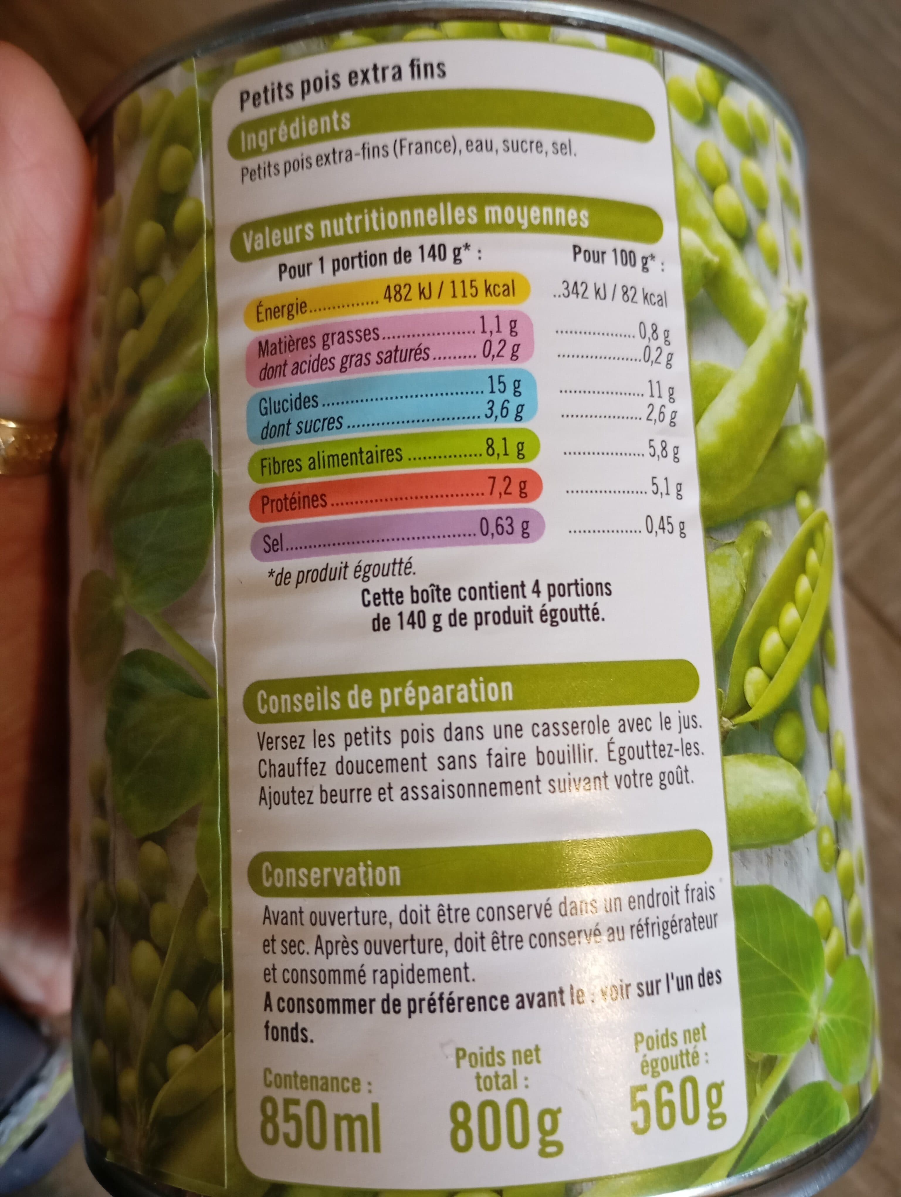 U Petits pois extra fins - Boîte de 560g net égoutté packshot