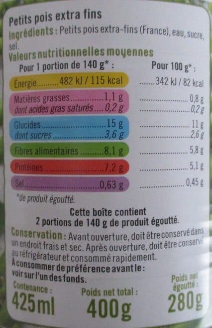 U Petits pois extra-fins - Boîte de 280g net égoutté packshot