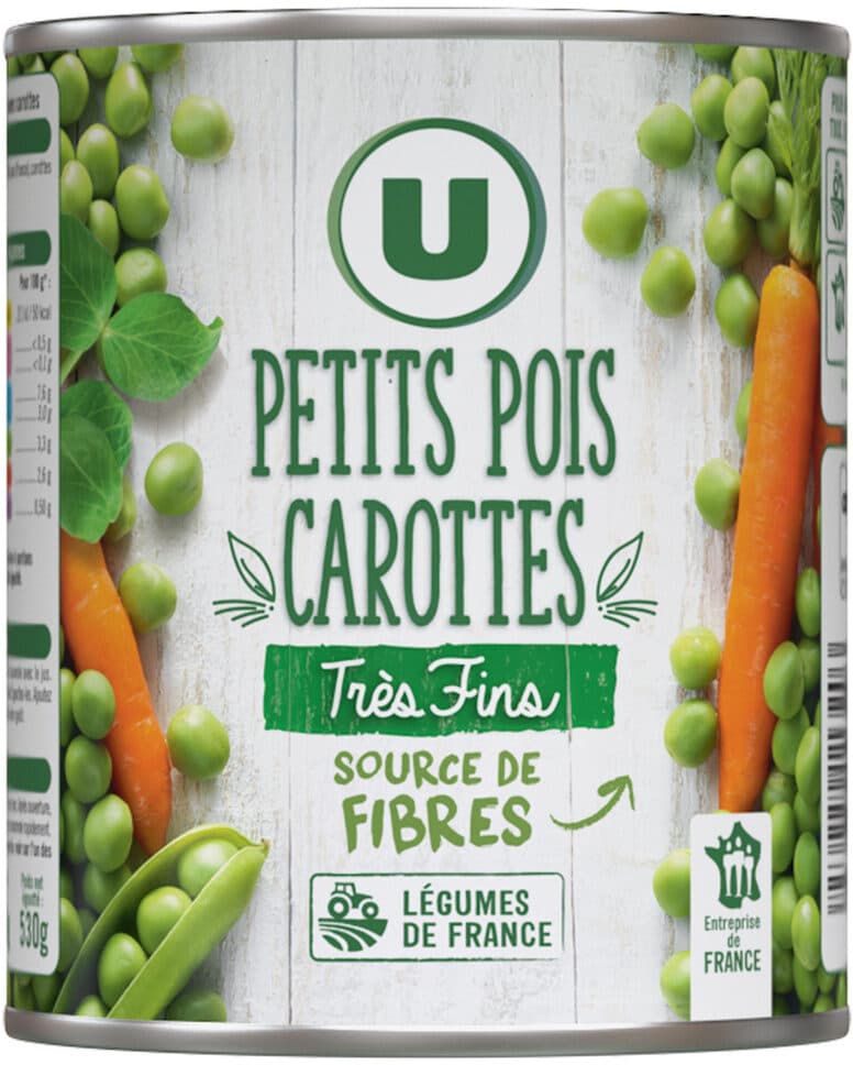 U Petits pois très fins et carottes - Boîte de 530g net égoutté packshot