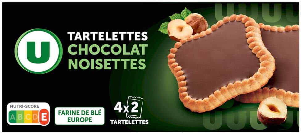 U Tartelettes carrées parfum chocolat noisette paquet de 127g packshot