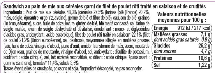 U Sandwich club poulet rôti crudités, 145g packshot