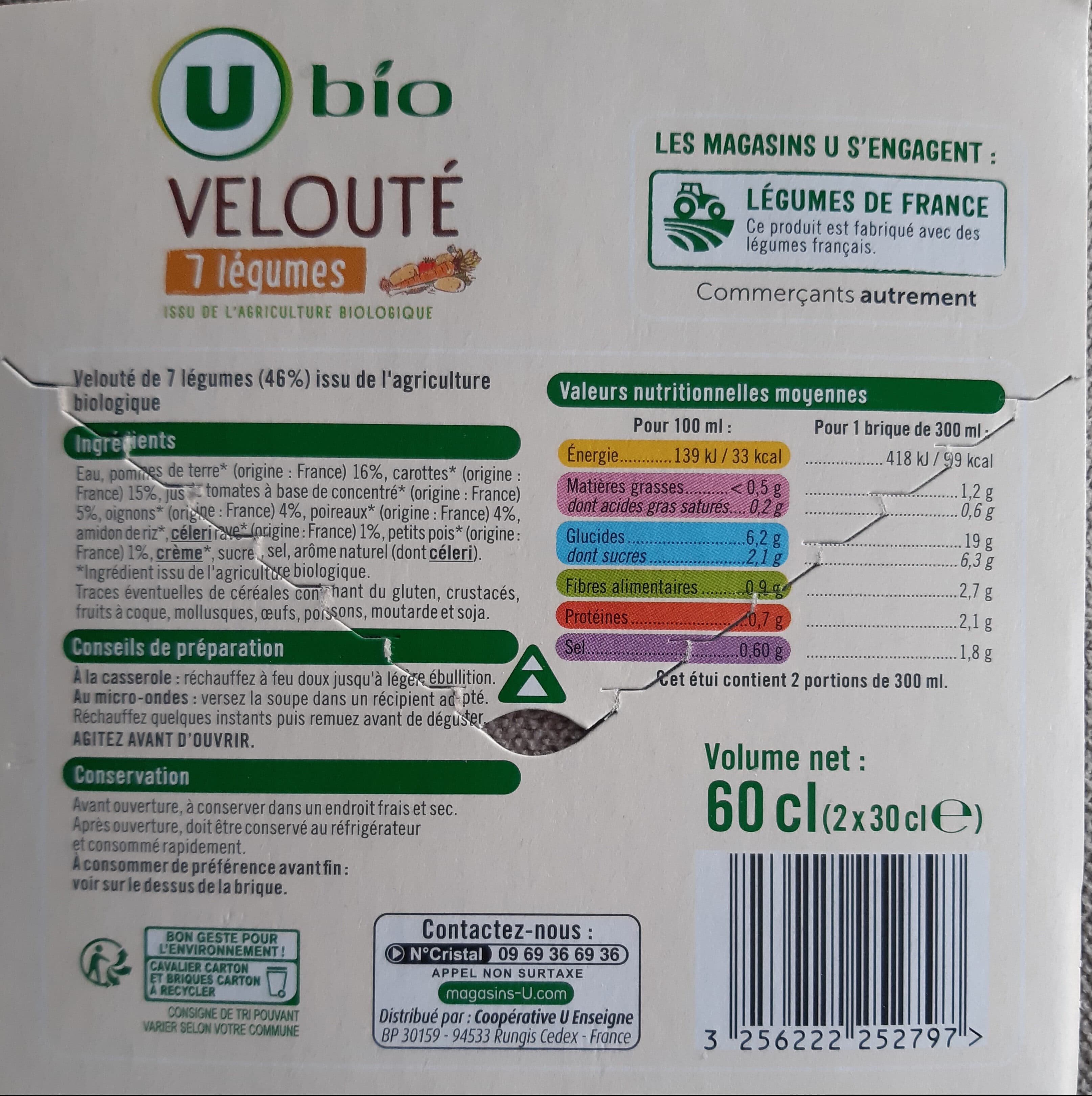 U Soupe Velouté 7 légumes - 2 briques de 30cl packshot