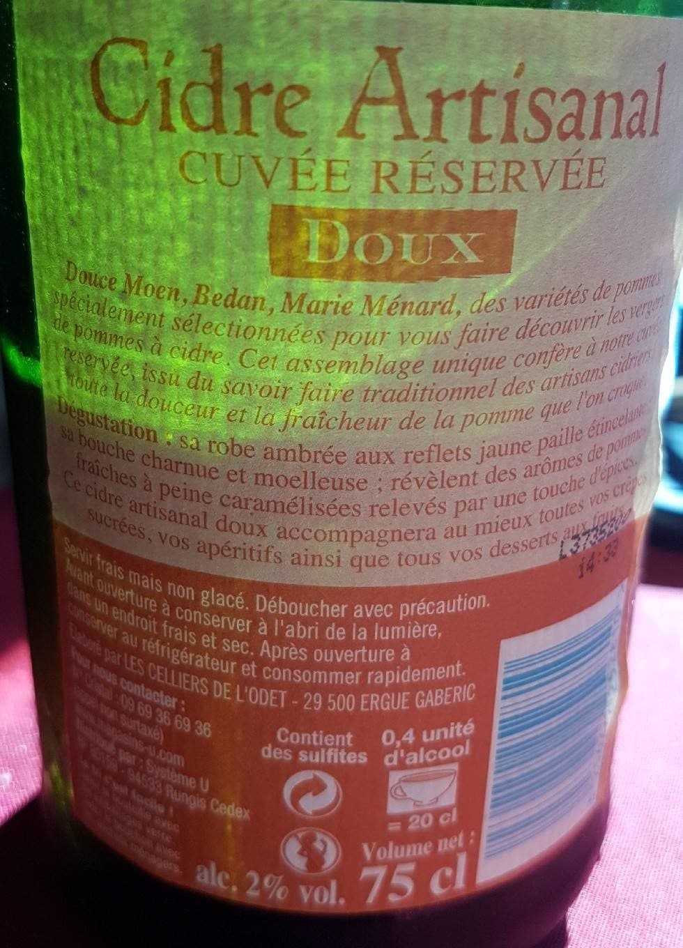 Les celliers de l'Odet Cidre doux artisanal 2° packshot