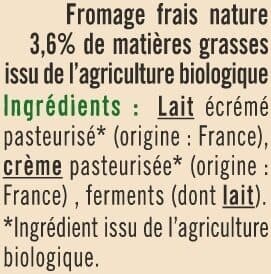 U Fromage blanc frais nature au lait pasteurisé 3,6% MG, 6x60g packshot