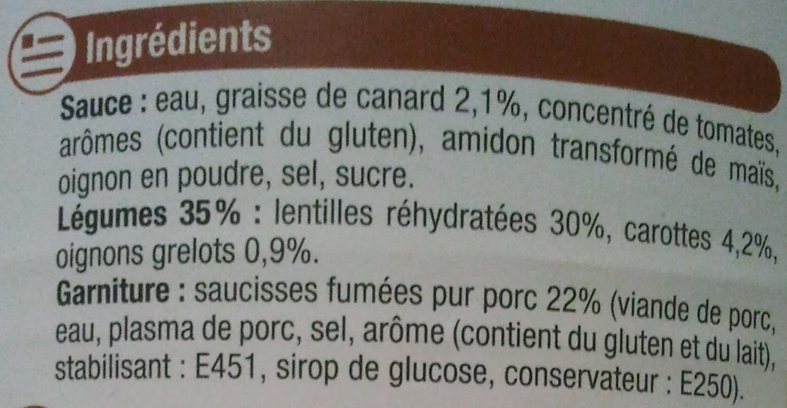 U Saucisses lentilles Cuisinées à la Graisse de Canard - 840 g - U packshot