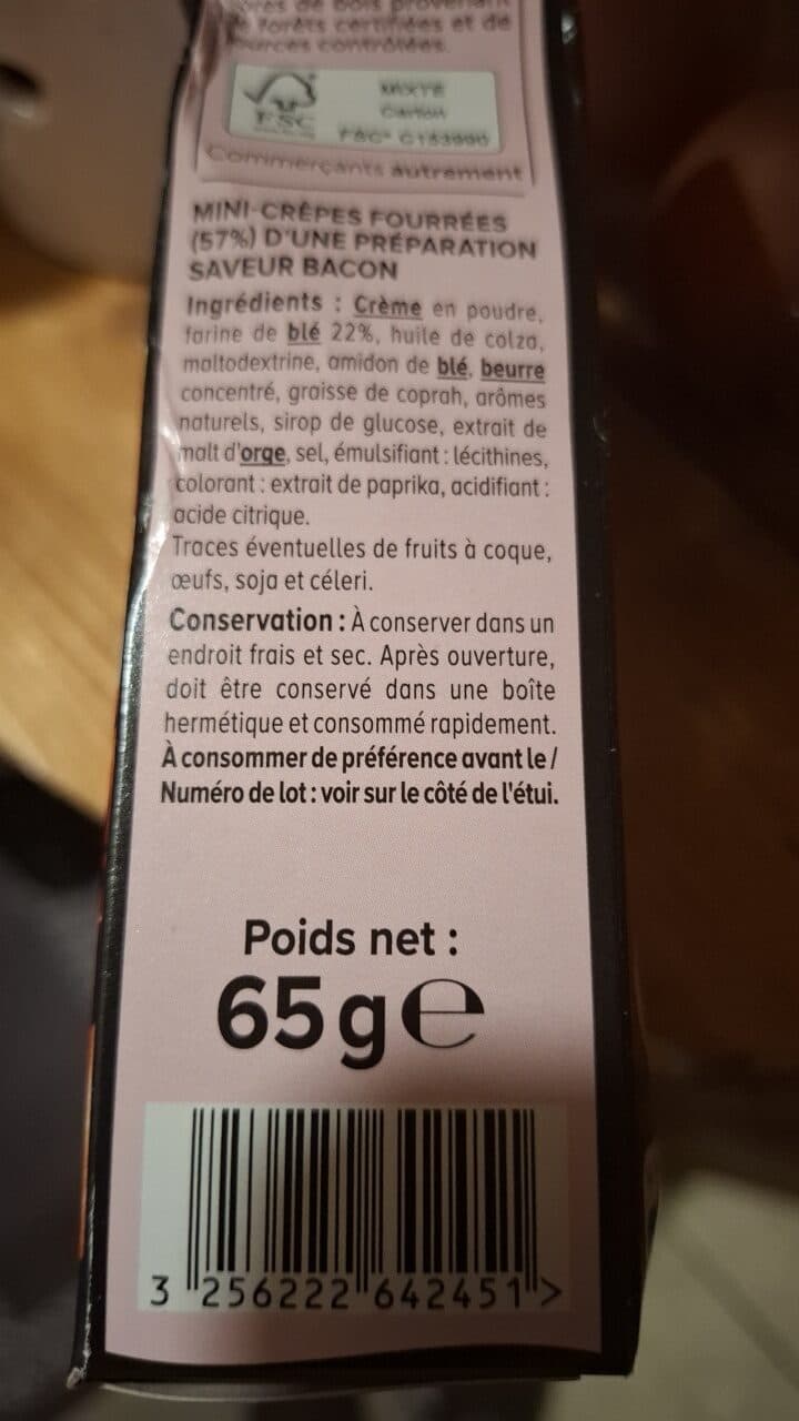 U Mini crêpes fourrées goût bacon paquet de 65g packshot