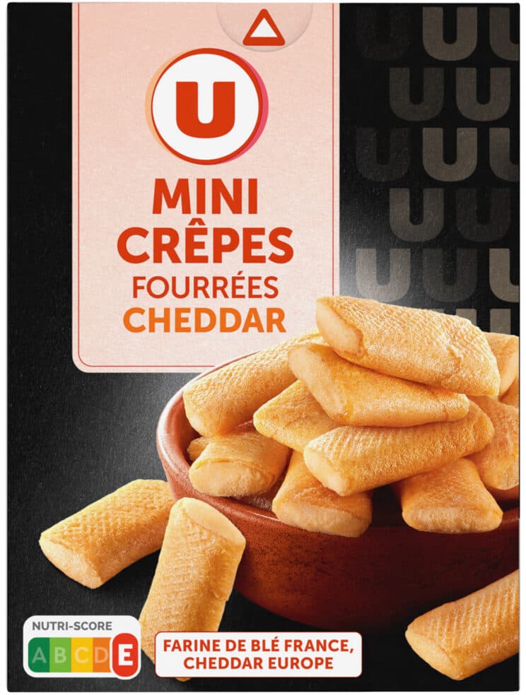 U Mini crêpes fourrées au fromage cheddar 65g packshot