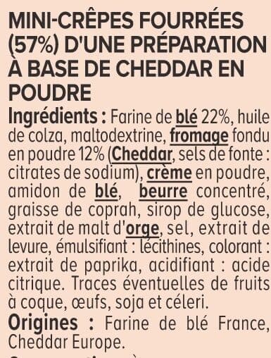U Mini crêpes fourrées au fromage cheddar 65g packshot