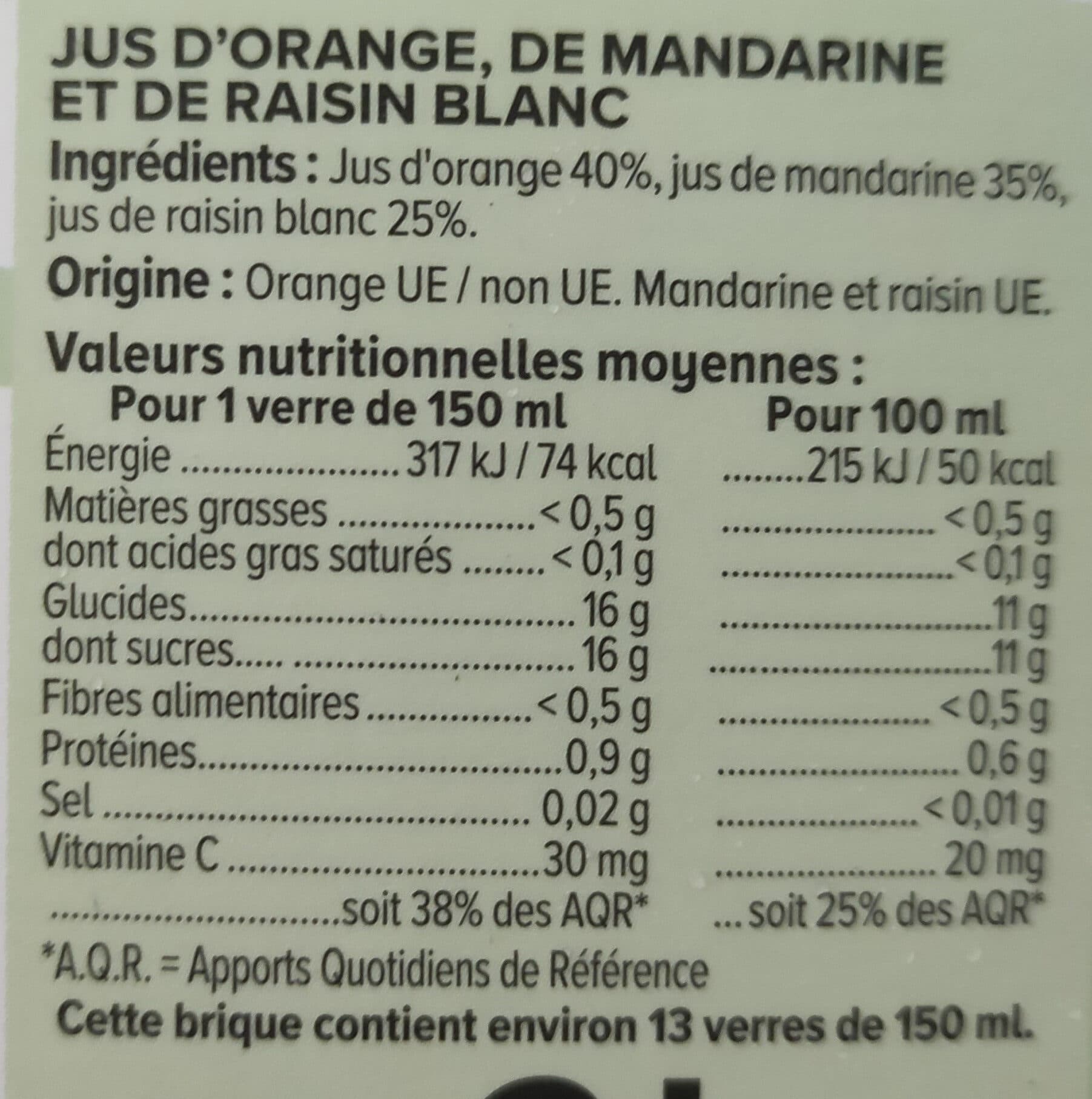 U Pur jus orange mandarine raisin blanc 2l packshot