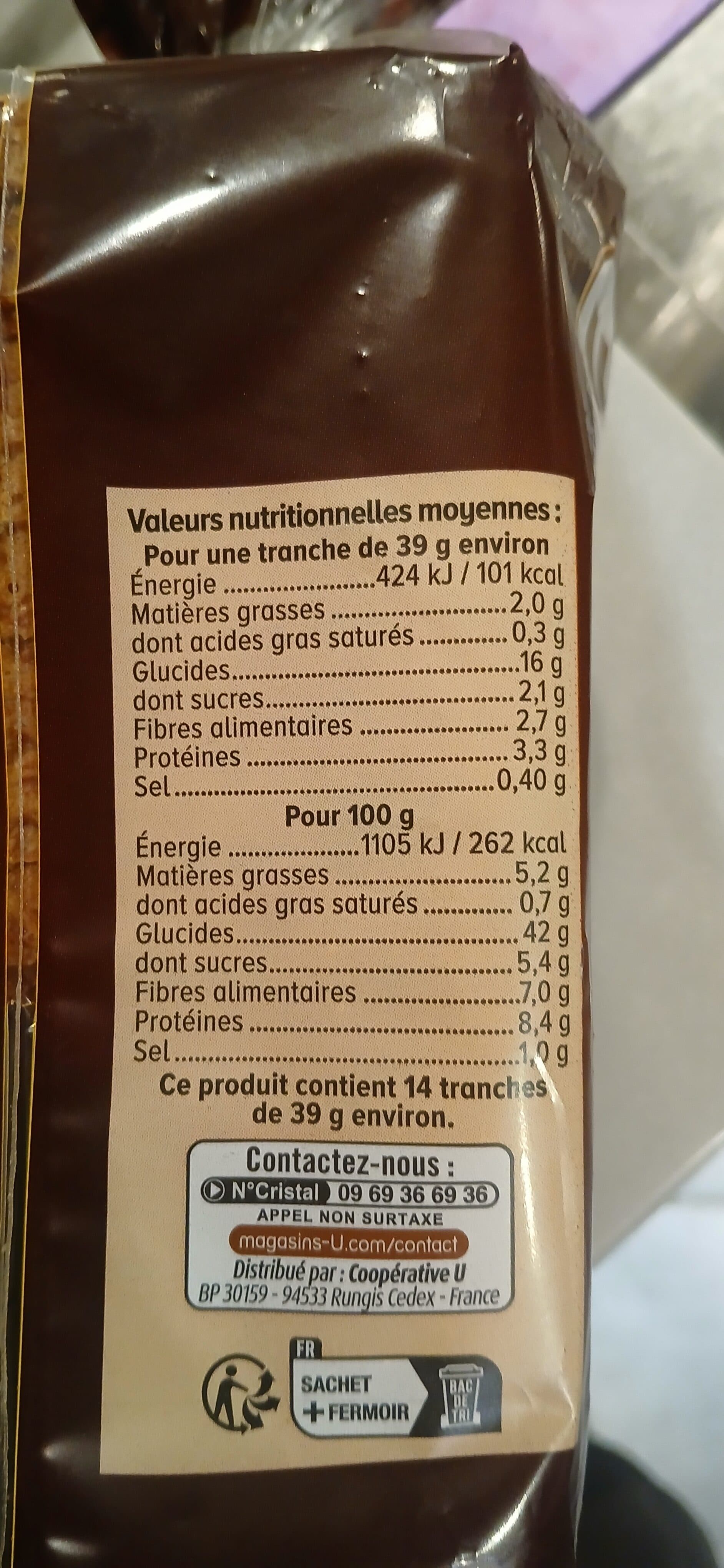 U Pain de mie sandwich complet 550g packshot